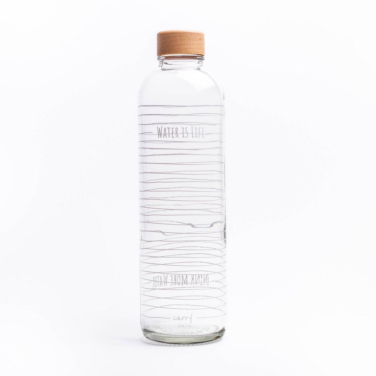 Glazen drinkfles Water is Life van 1 liter met dunne lijnen