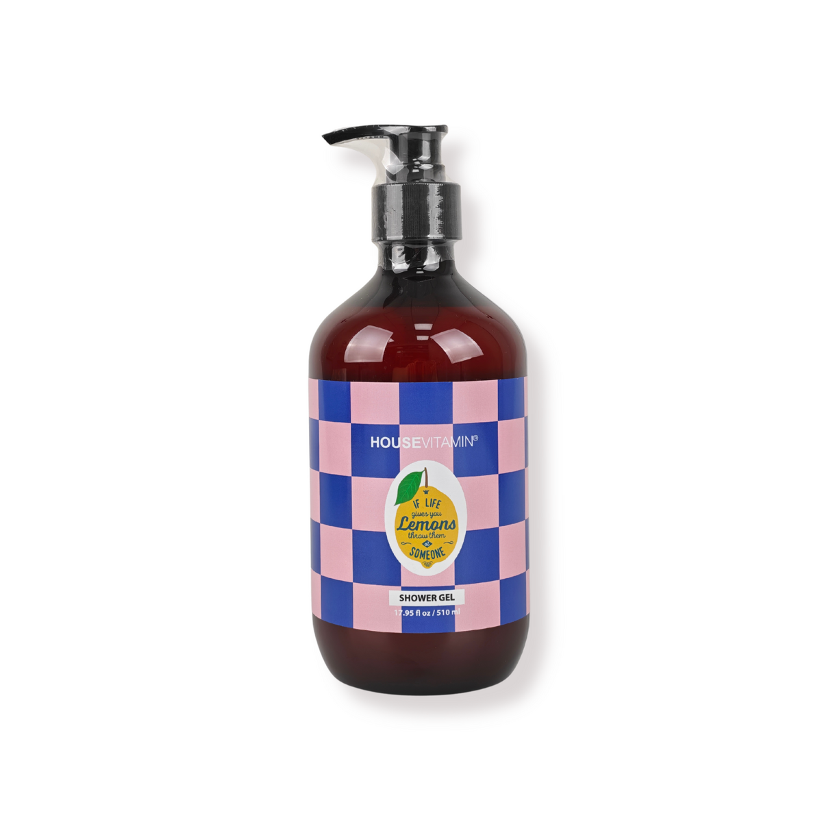 Vegan douchegel Citroen, Bergamot en Basilicum van Housevitamin, pompfles met citroenprint