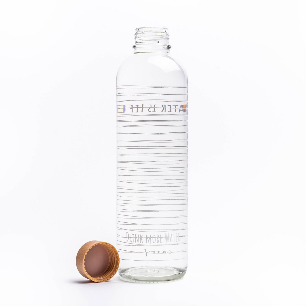 Drinkfles Water is Life, open, met de dop ernaast