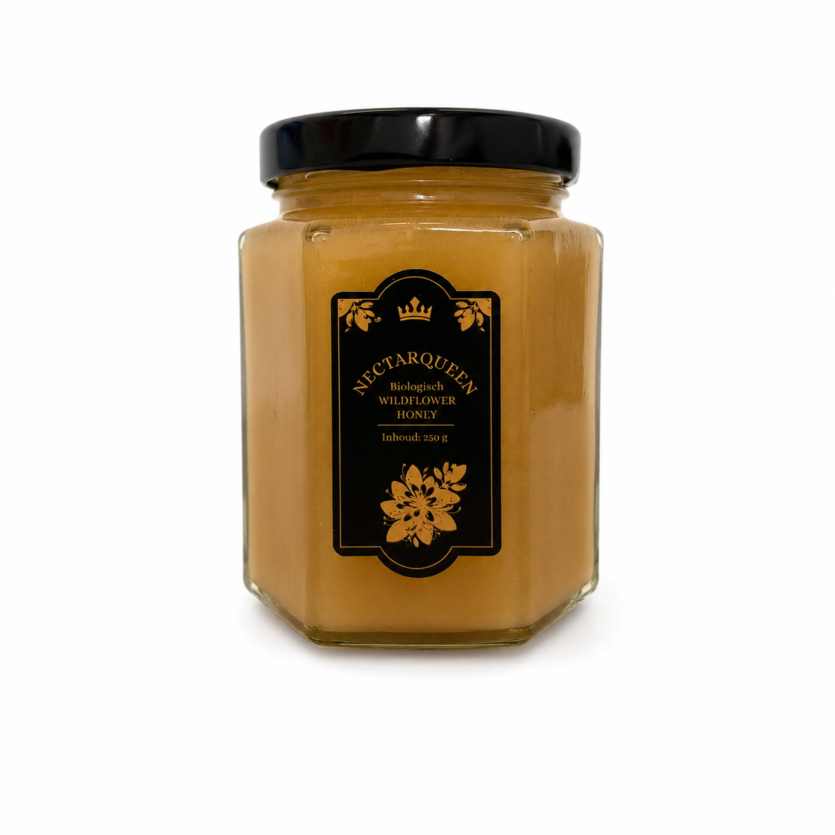 Pot biologische wilde bloemenhoning van Nectarqueen, 250 gram