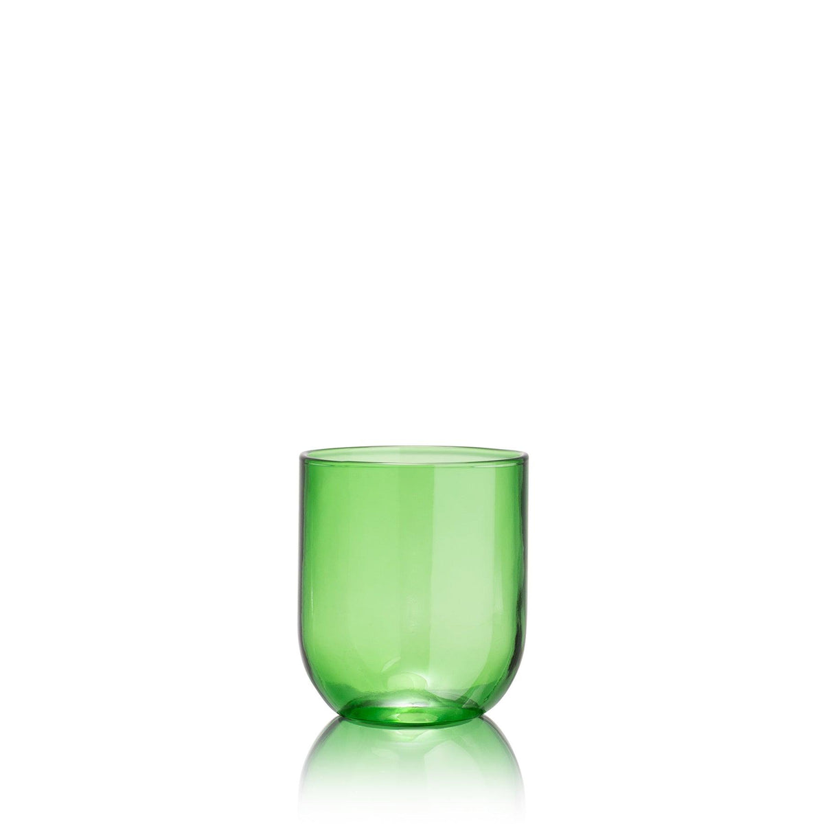 Laag flessengroen drinkglas van Rebottled, model curve, gemaakt van een gebruikte wijnfles