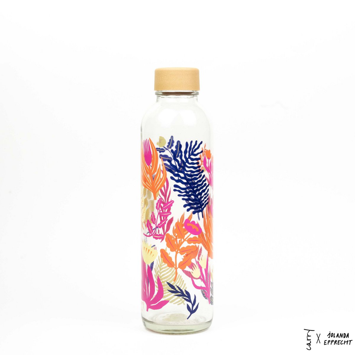 Glazen drinkfles Botanic Garden van 0,7 liter met kleurrijke bloemenprint