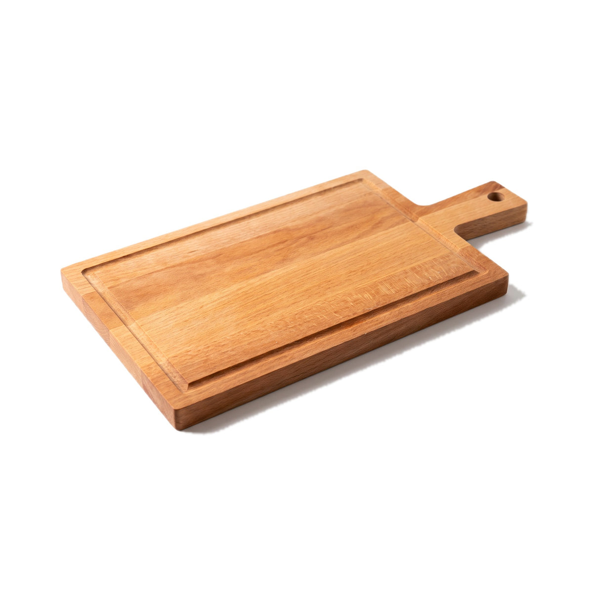 Borrelplank beukenhout met sapgeul en handvat (33 x 16 cm) op een witte achtergrond