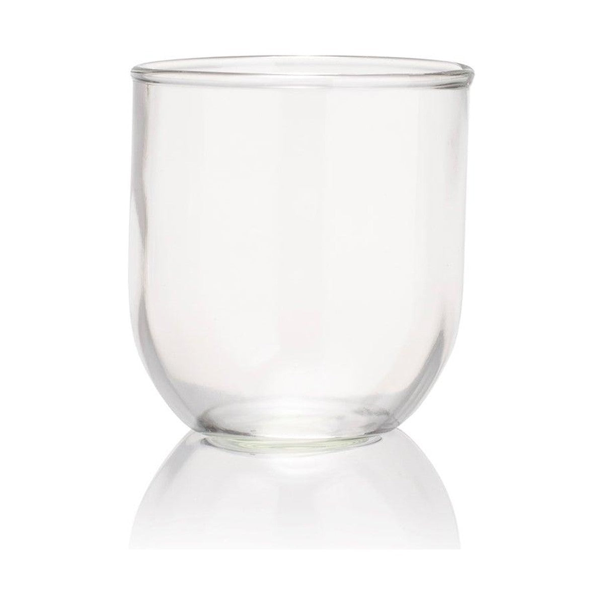 Laag transparant drinkglas van Rebottled, model curve, gemaakt van een gebruikte wijnfles