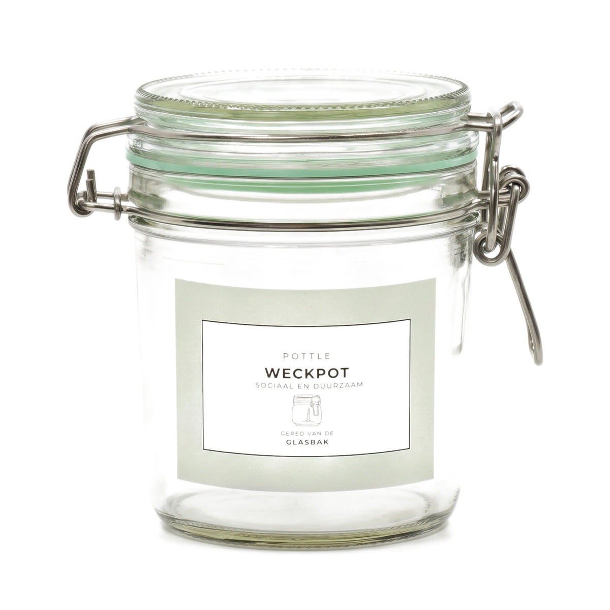Geredde weckpot (530 ml) op een witte achtergrond