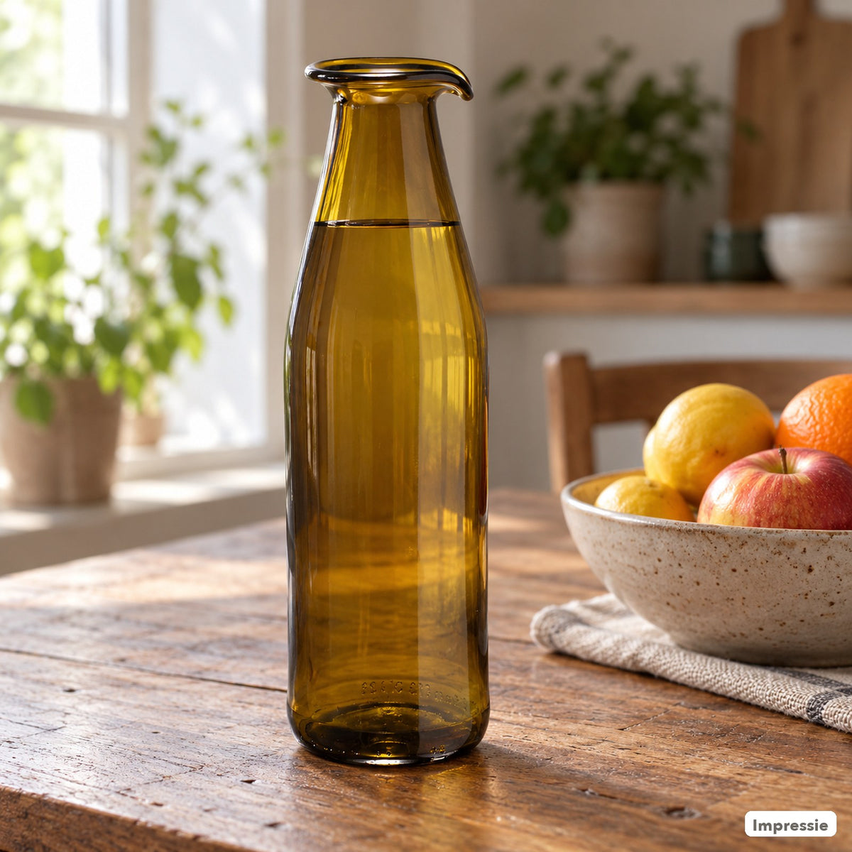 Rebottled - Karaf van een gebruikte wijnfles - Bruin in gebruik (impressie)