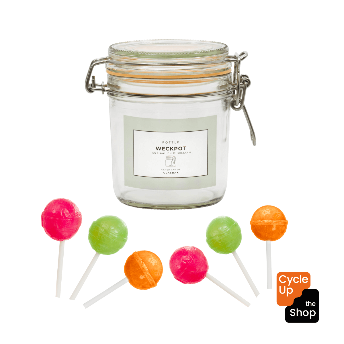 Weckpot gevuld met lolly's - Shop Cycle-Up