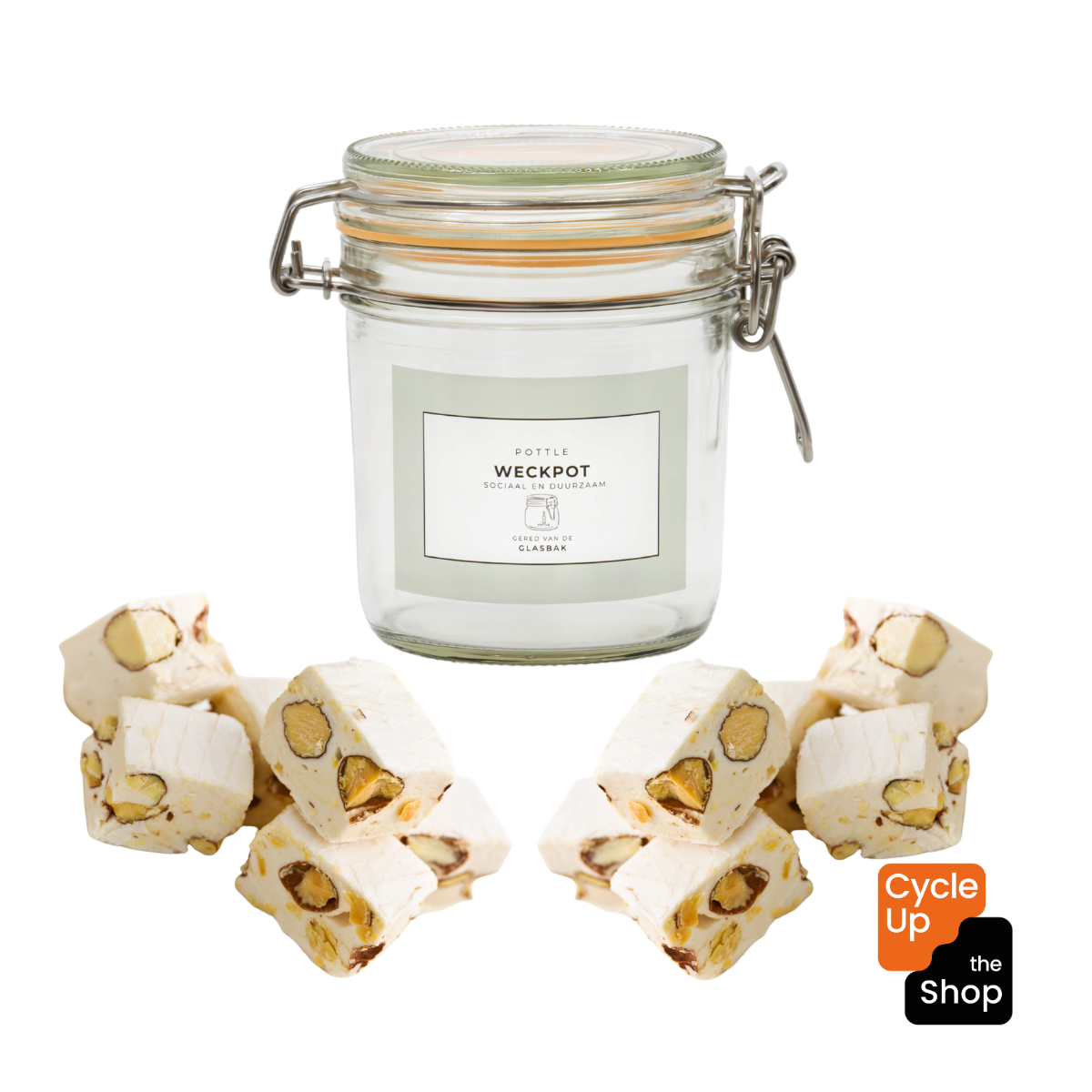 weckpot gevuld met nougat