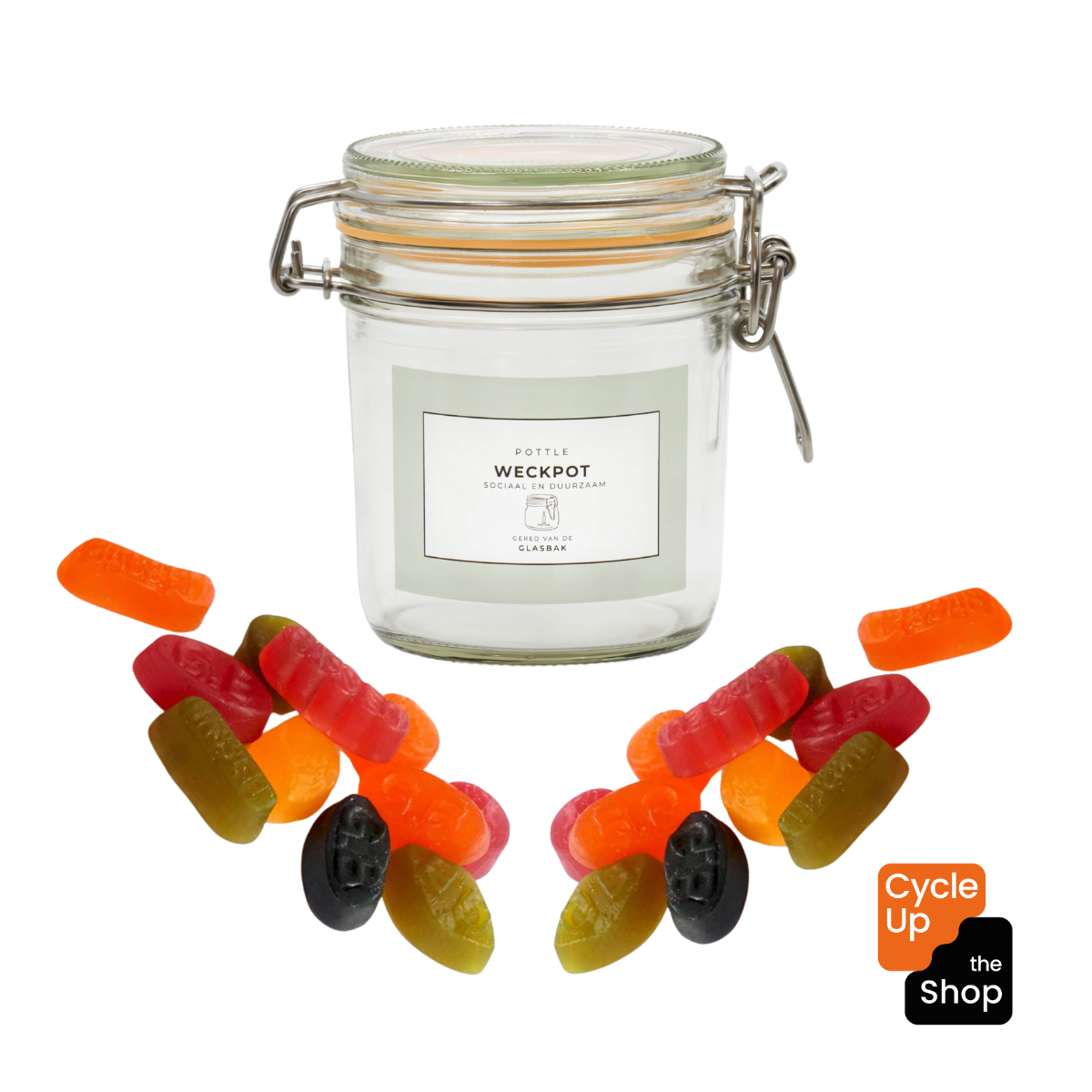 Weckpot gevuld met winegums - Shop Cycle-Up