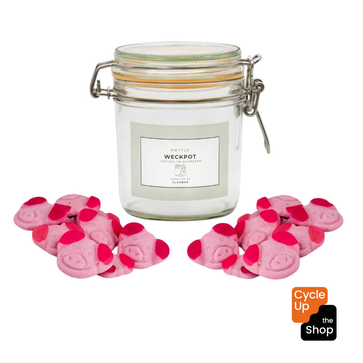 Weckpot gevuld met biggetjes - Shop Cycle-Up