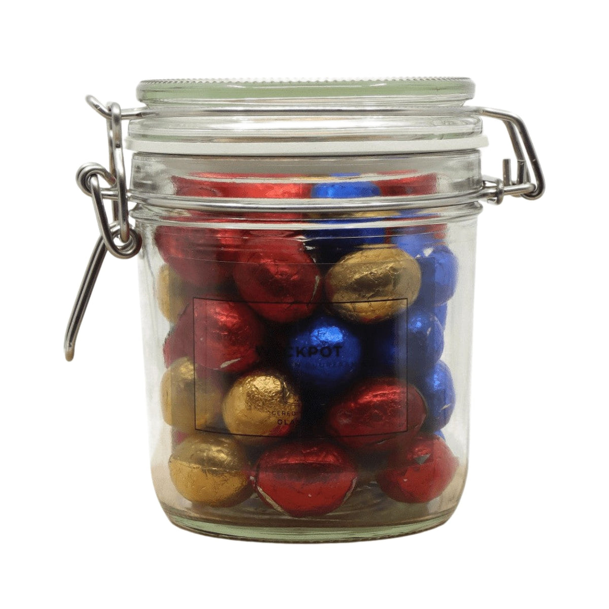 Weckpot 530 ml met standaard paaseieren op een witte achtergrond