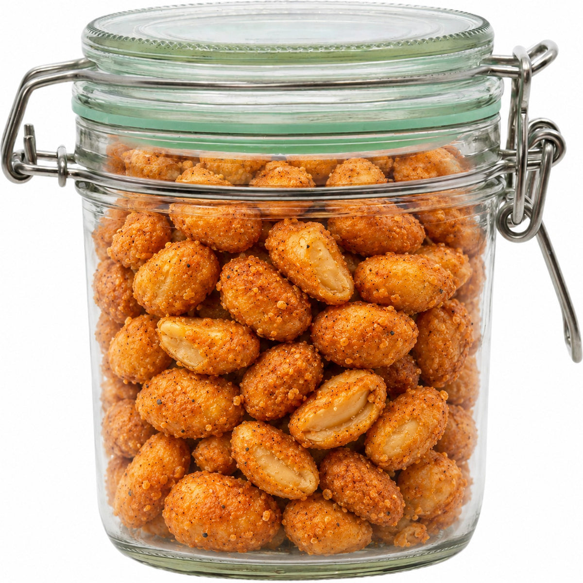 Geredde weckpot van 530 ml, gevuld met borrelnoten (impressie)