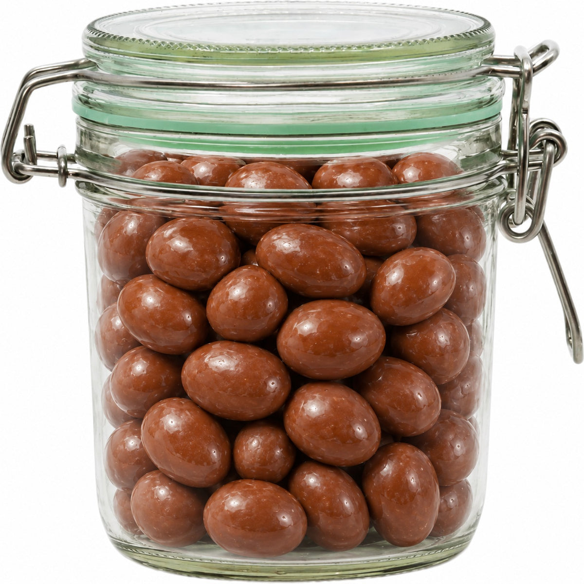 Geredde weckpot van 530 ml, gevuld met chocoladepinda's (impressie)