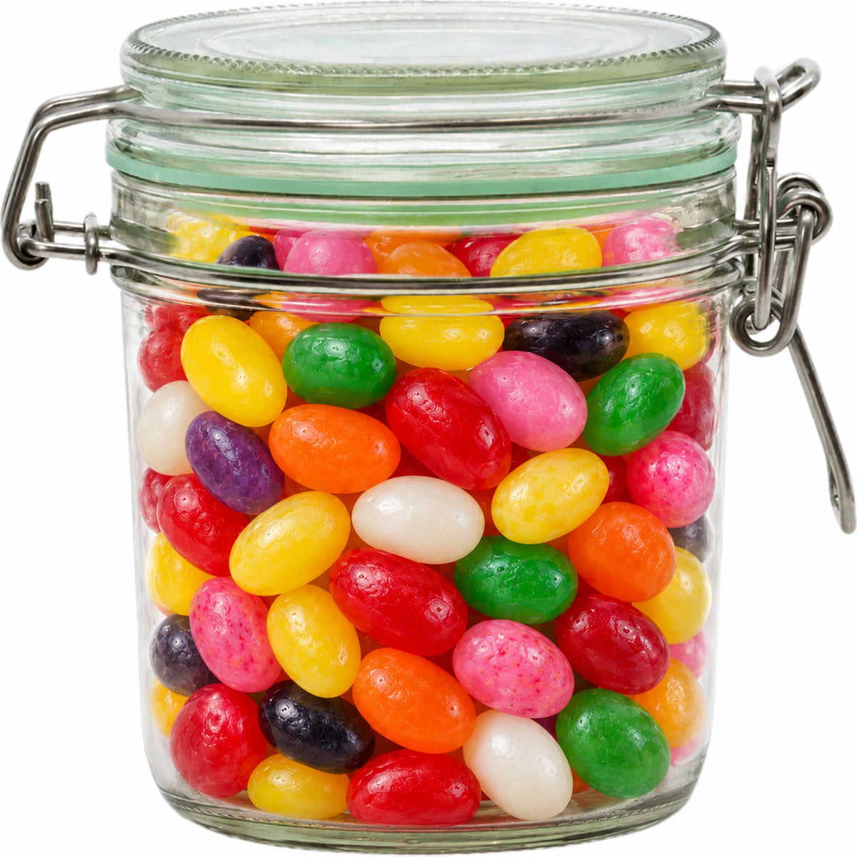 Geredde weckpot van 530 ml, gevuld met jelly beans (impressie)