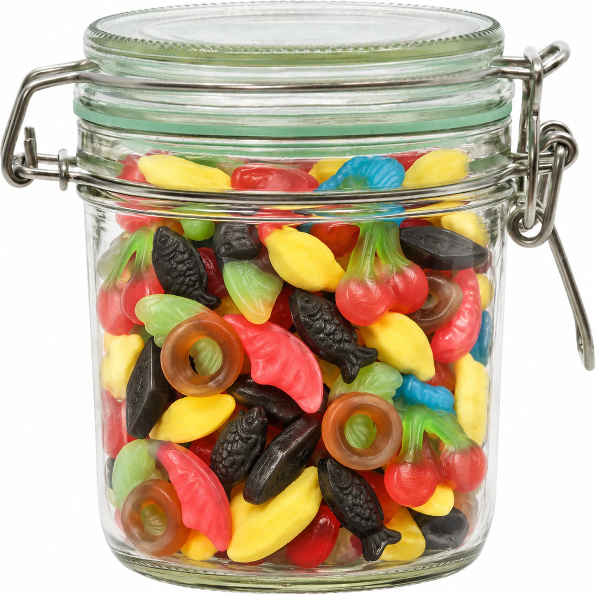 Geredde weckpot van 530 ml, gevuld met kindermix (impressie)