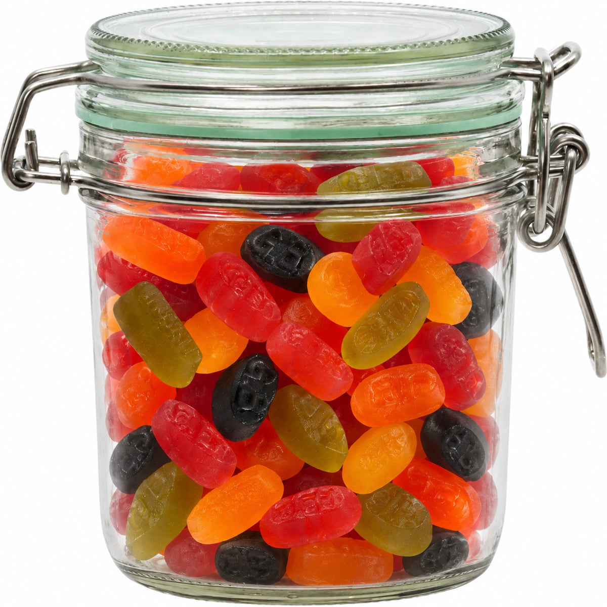 Geredde weckpot van 530 ml, gevuld met winegums (impressie)