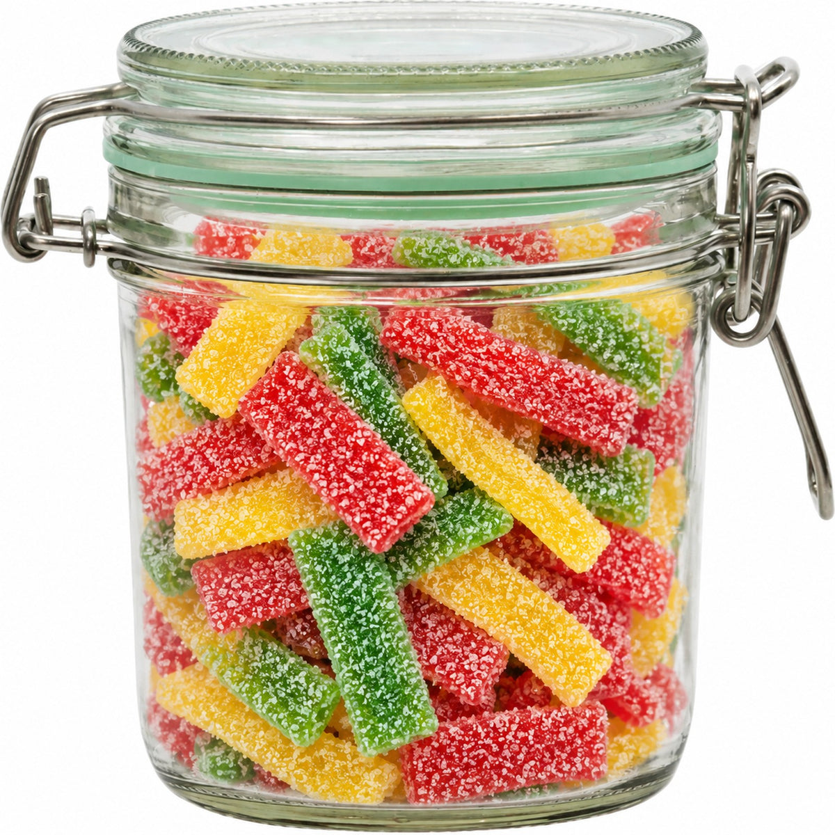 Geredde weckpot van 530 ml, gevuld met zure matjes (impressie)