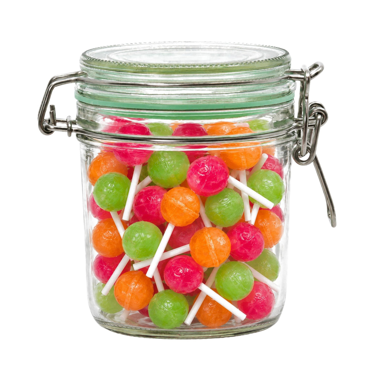 Gevulde weckpot (lolly's) op een witte achtergrond
