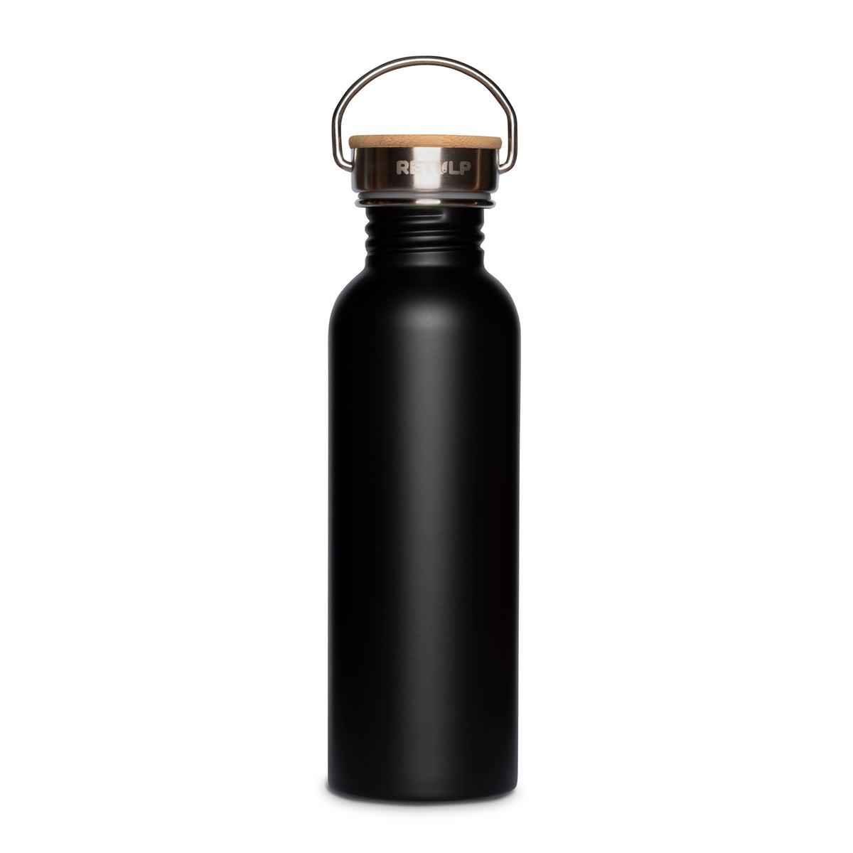 Rvs drinkfles Urban van 750 ml in zwart met bamboe dop