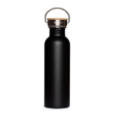 Rvs drinkfles Urban van 750 ml in zwart met bamboe dop