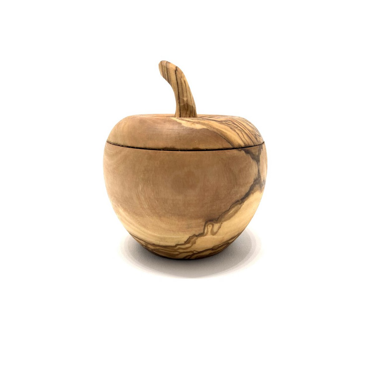 Zoutpotje van olijfhout in de vorm van een appel, met deksel