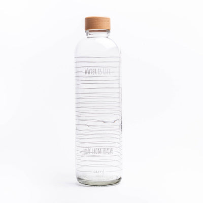 Glazen drinkfles Water is Life van 1 liter met dunne lijnen