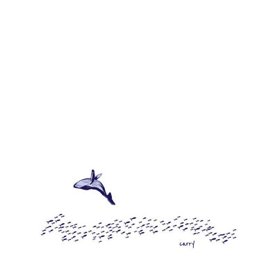 Het ontwerp Ocean Lover, een walvis boven een school vissen