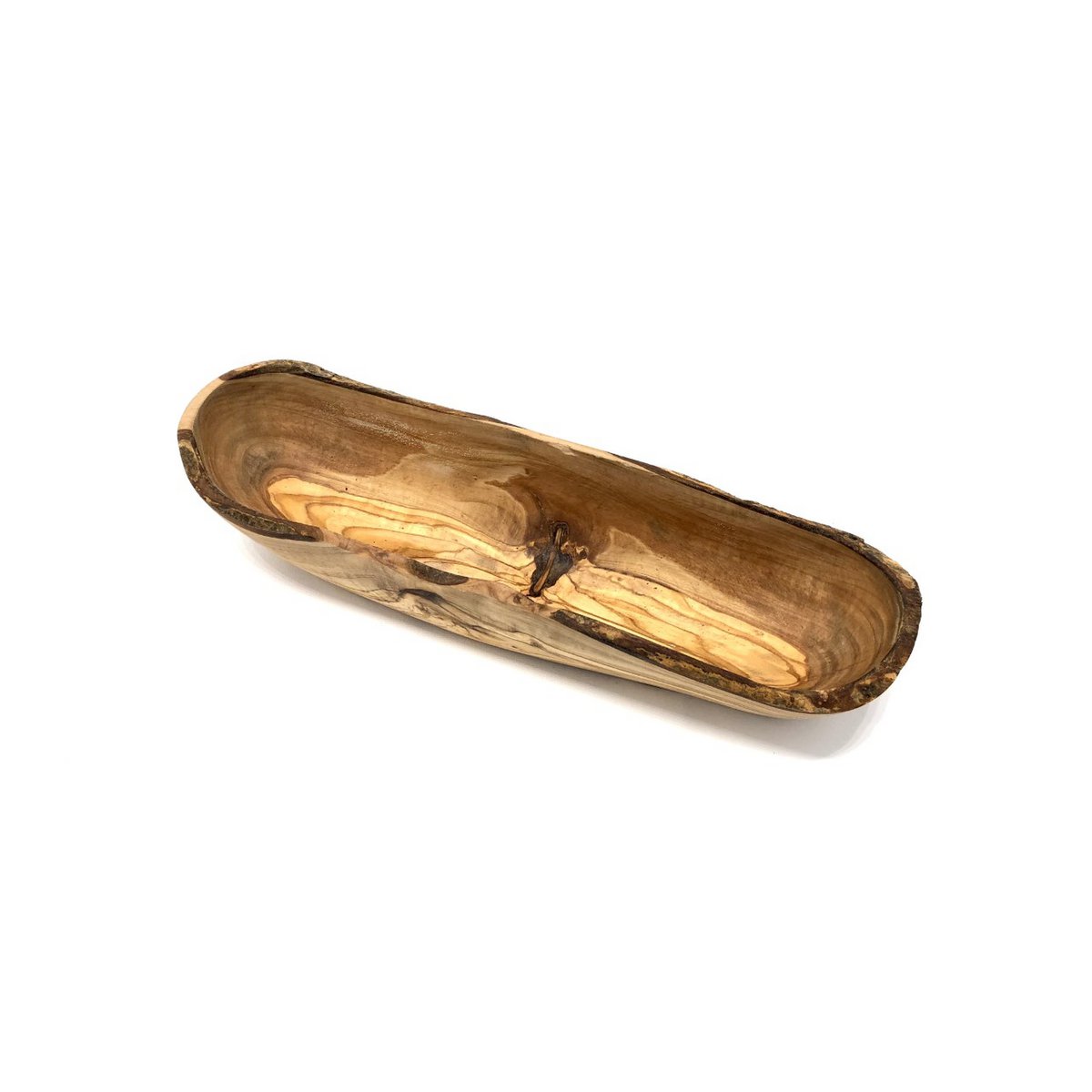 Broodschaal van olijfhout met de natuurlijke rand van het hout