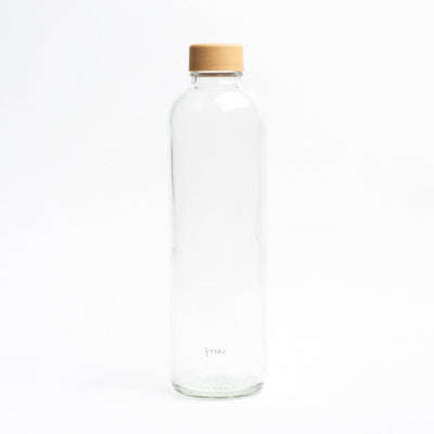 Glazen drinkfles Pure van 1 liter met houtkleurige dop