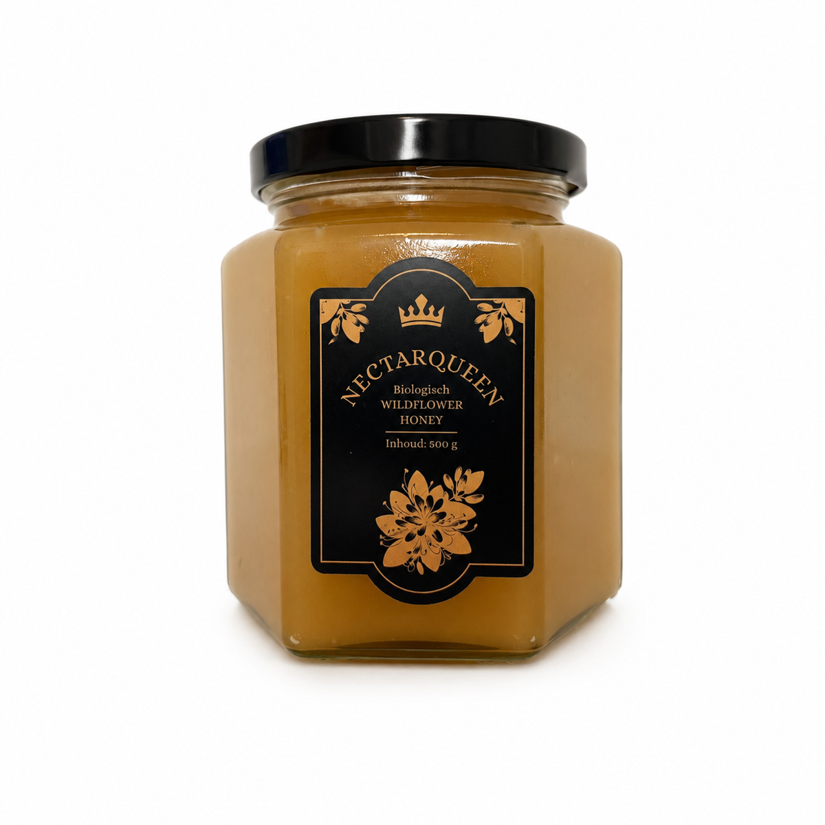 Pot biologische wilde bloemenhoning van Nectarqueen, 500 gram