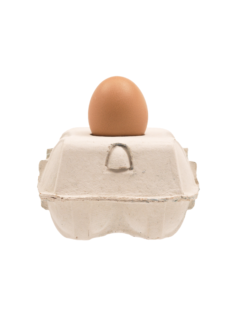 Eierdooslamp Classic met een bruine Egglamp erop, op een witte achtergrond