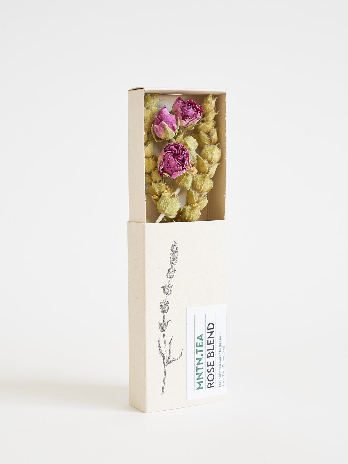 Open mini-doosje Rose Blend van Lemon Poppy met bergthee en roze rozenknoppen