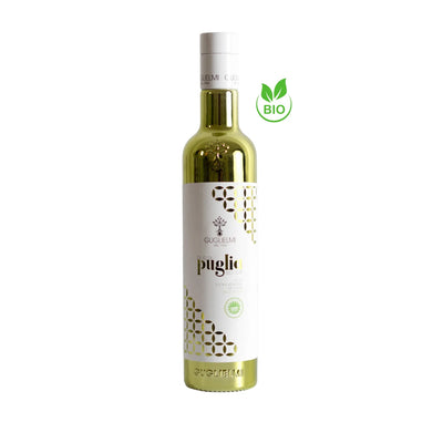 Fles biologische olijfolie van Guglielmi met etiket