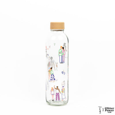 Glazen drinkfles Love is Love van 0,7 liter met kleurrijke getekende mensen