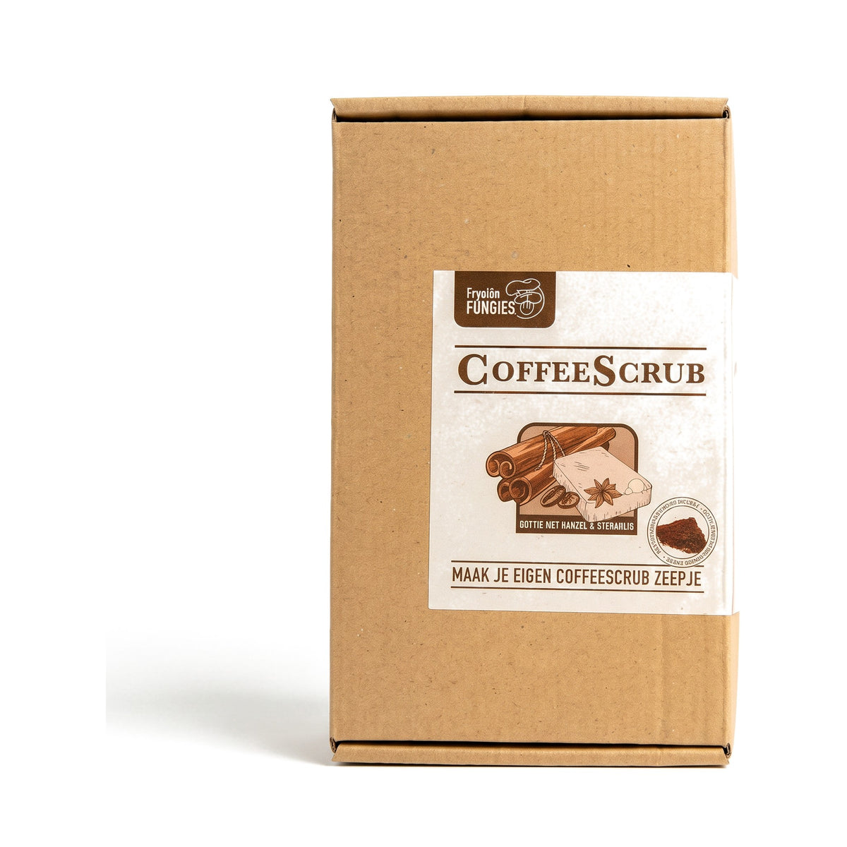 Fryslân Fungies - Coffee Scrub DIY-pakket op een witte achtergrond (impressie)
