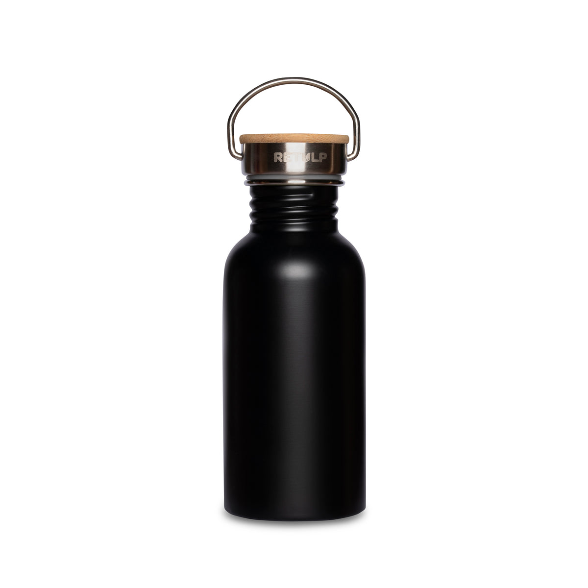 Rvs drinkfles Urban van 500 ml in zwart met bamboe dop