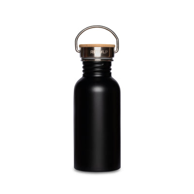 Rvs drinkfles Urban van 500 ml in zwart met bamboe dop