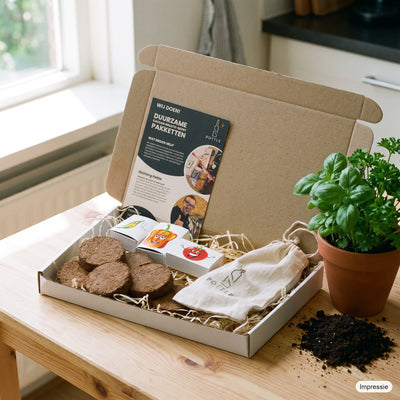DIY kweekset, geopend op de keukentafel (impressie)