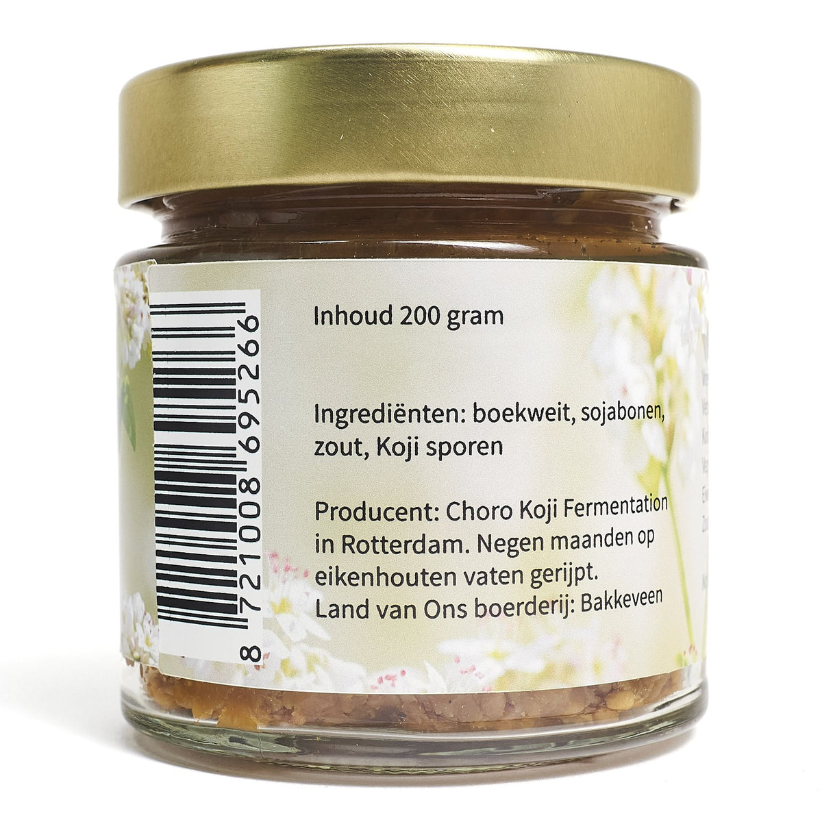 Etiket van de boekweitmiso met ingrediënten en maker Choro Koji