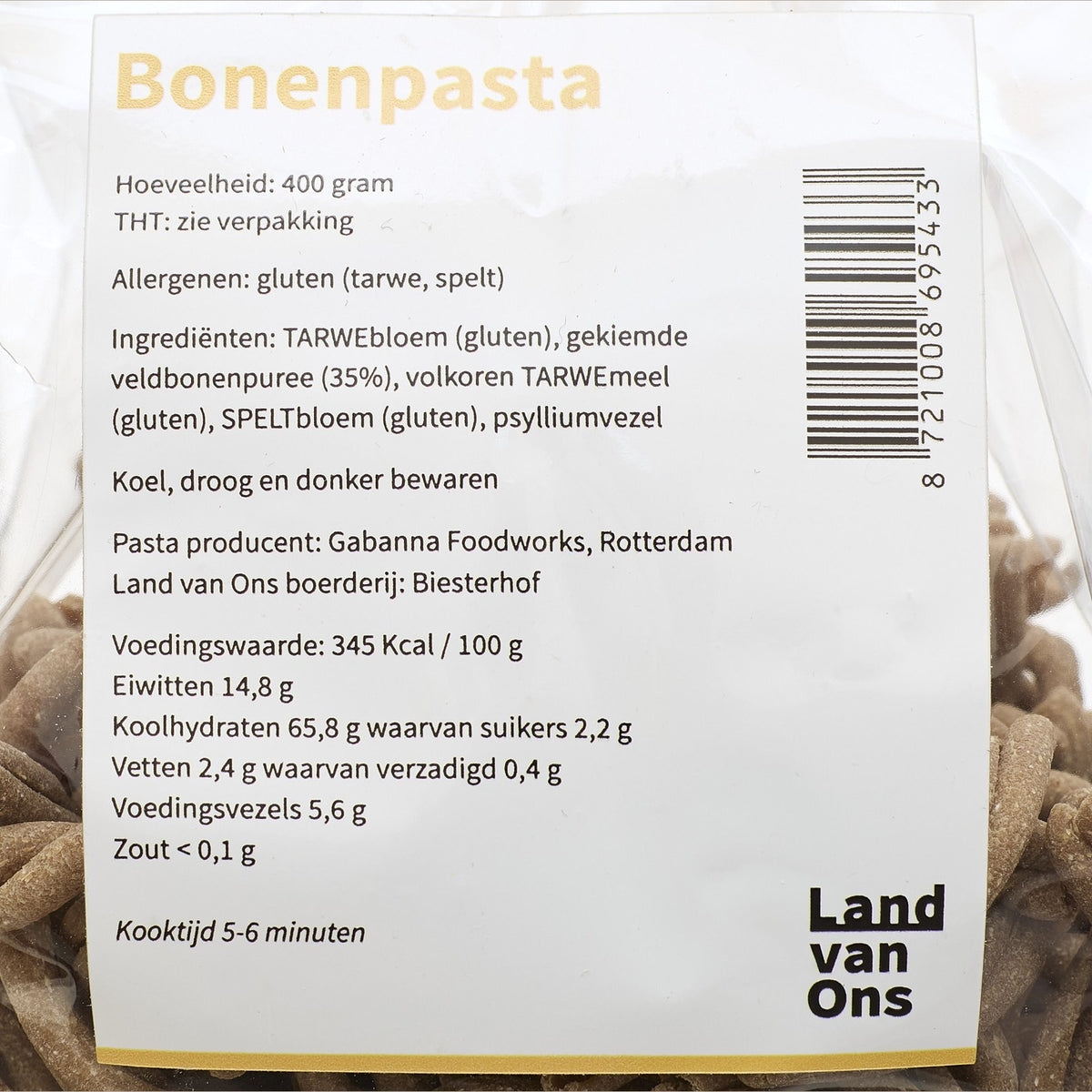 Etiket van de bonenpasta met ingrediënten en allergenen