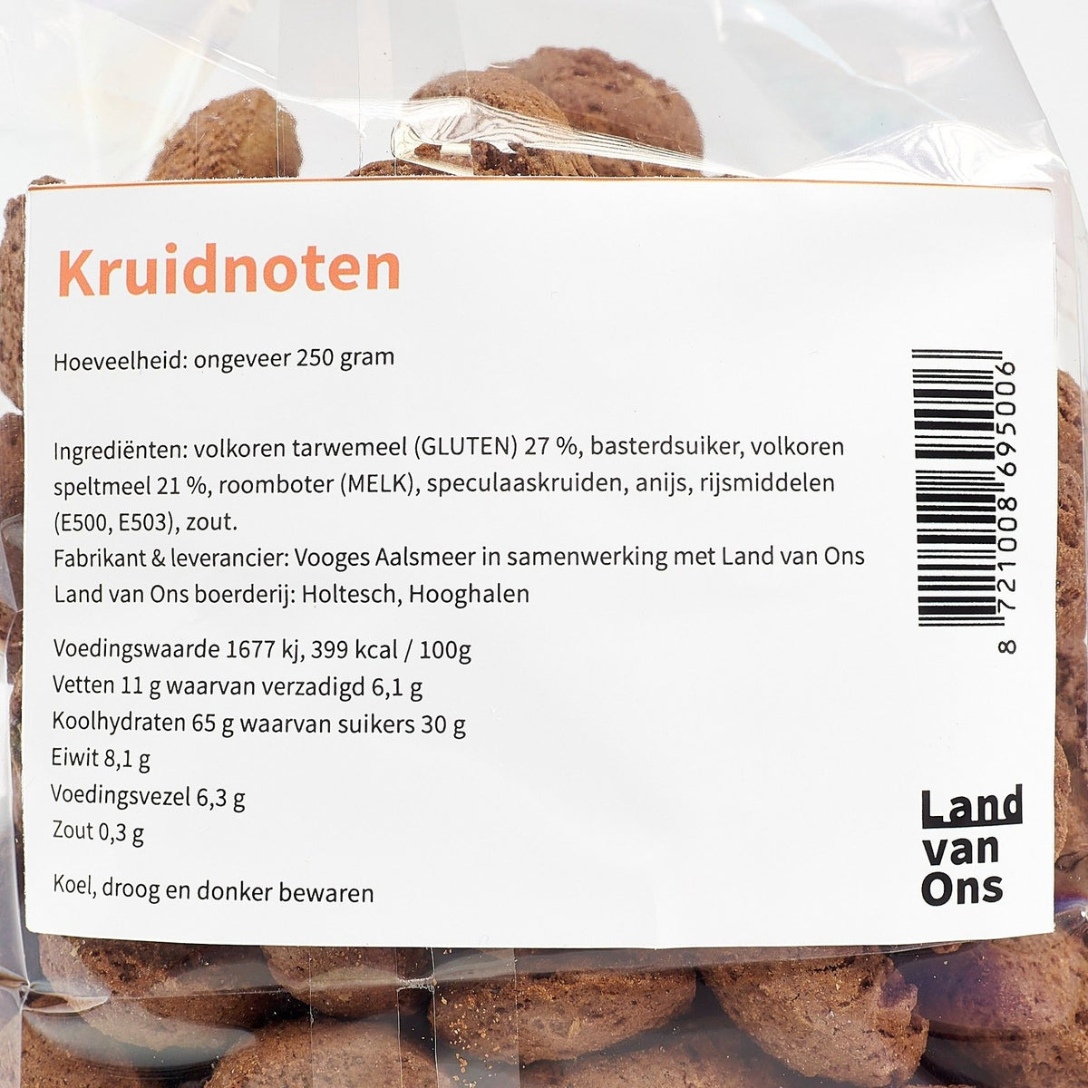 Etiket van de kruidnoten met ingrediënten en voedingswaarde