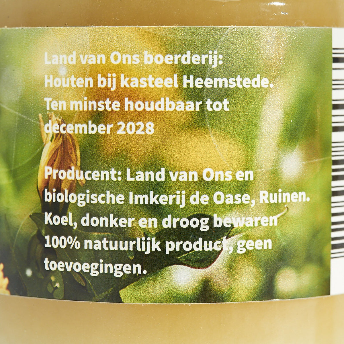 Etiket van de voorjaarshoning met perceel Houten bij kasteel Heemstede en Imkerij De Oase