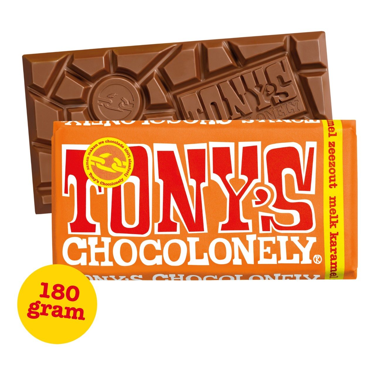 Tony’s Chocolonely melkchocoladereep met karamel en zeezout