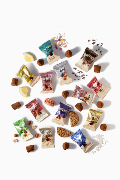 Doos met los verpakte chocoladetruffels van Truffee's & Co, 1 kilo
