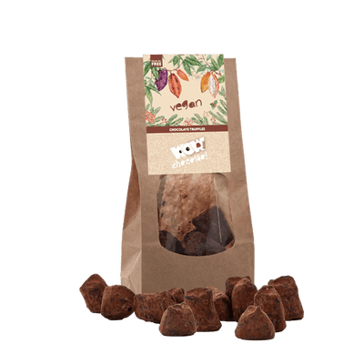 Zakje vegan chocoladetruffels van WOW Chocolao!, kersteditie
