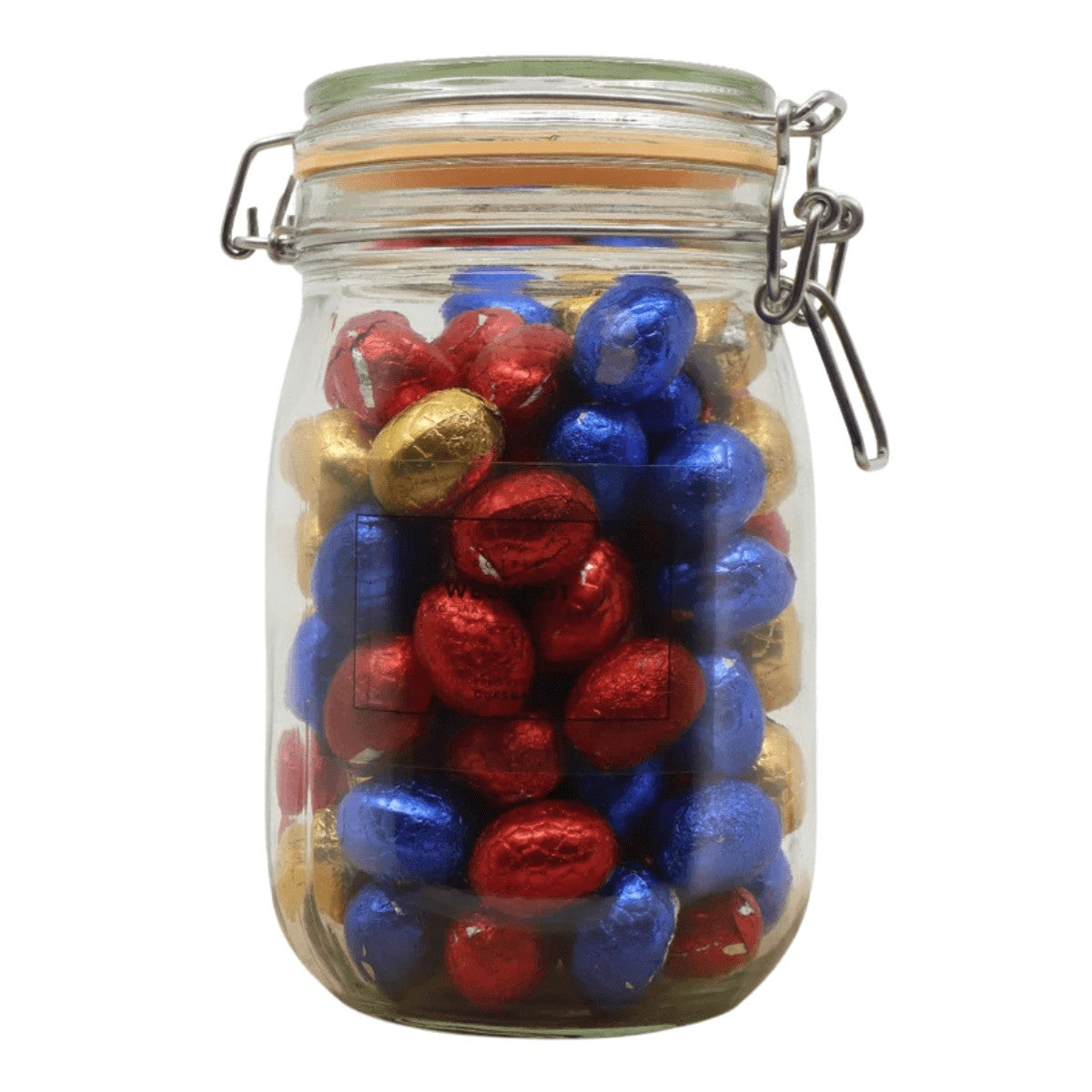 Weckpot van 1140 ml gevuld met standaard paaseitjes