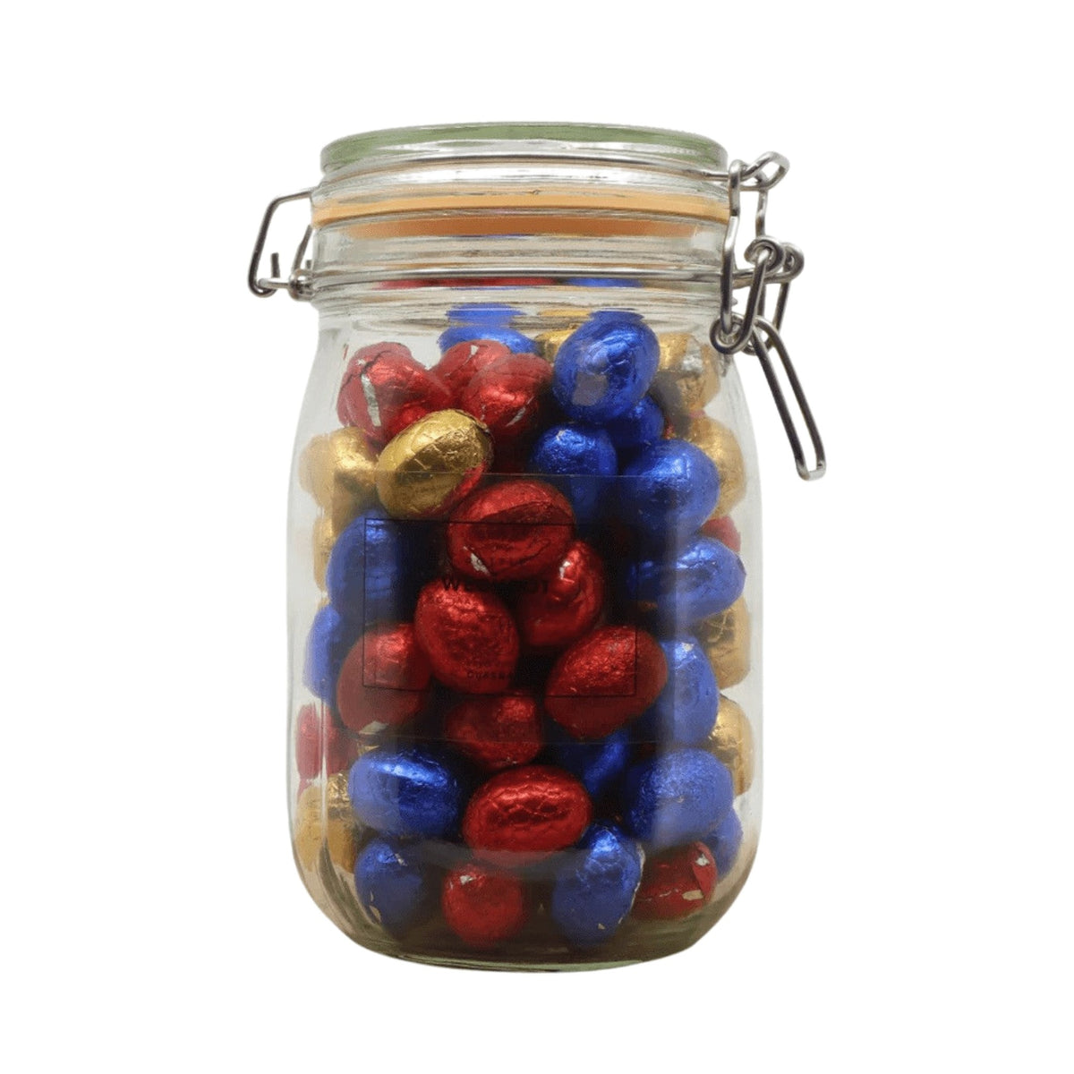 Weckpot 1140 ml met standaard paaseieren op een witte achtergrond