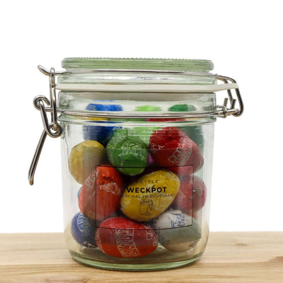 Weckpot van 530 ml gevuld met paaseitjes van Tony's Chocolonely