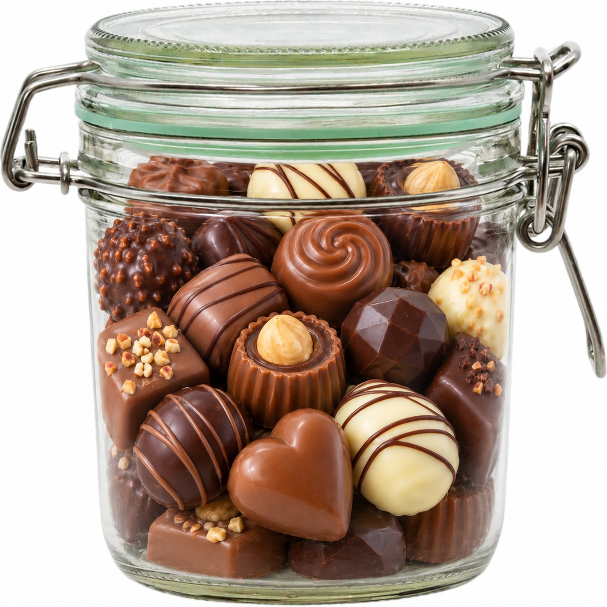 Geredde weckpot van 530 ml, gevuld met bonbons en truffels (impressie)