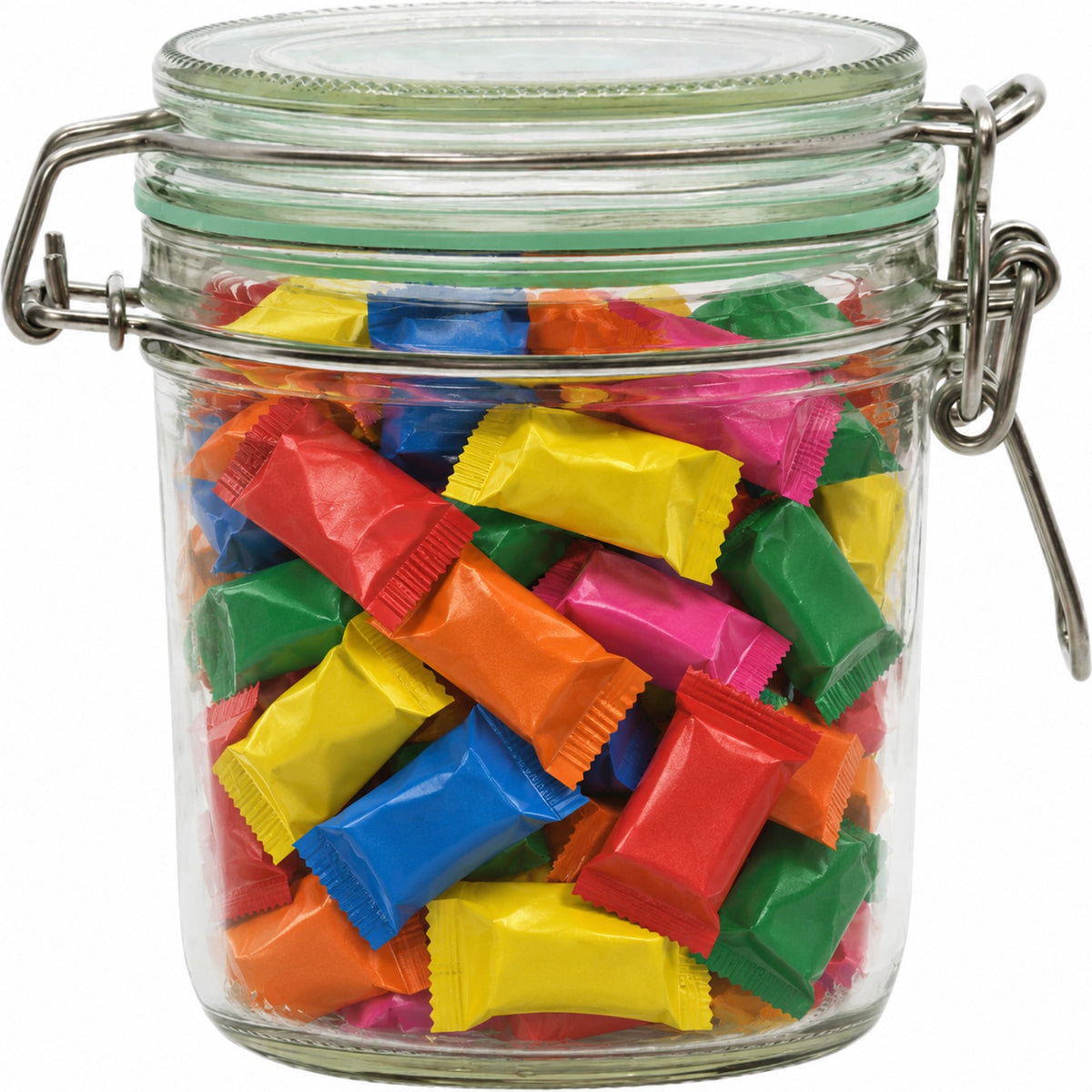 Geredde weckpot van 530 ml, gevuld met mini-chocoladerepen (impressie)